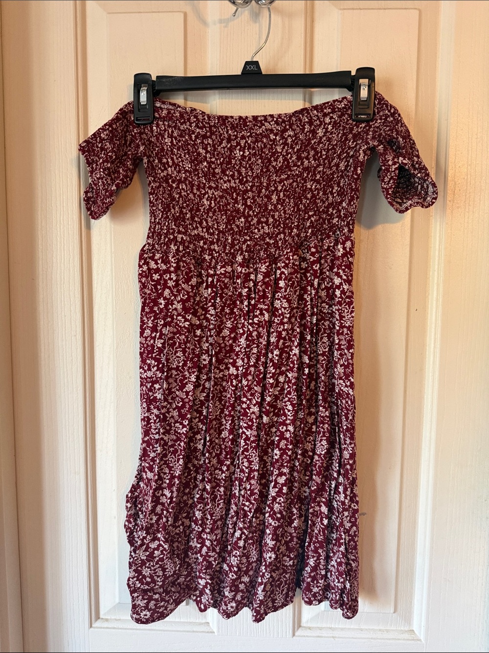 Amazon Burgundy Floral Off-Shoulder Mini Dress